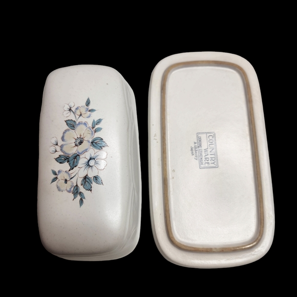Butter Dish Stoneware Country Ware Blue Floral Ashberry Genuine with Lid - Picture 5 of 8
